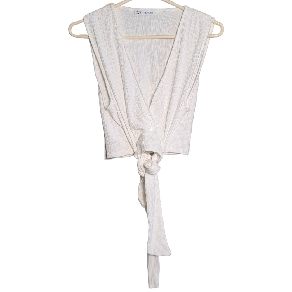 Zara White Cropped Sleeveless Summer Wrap Top Size Medium